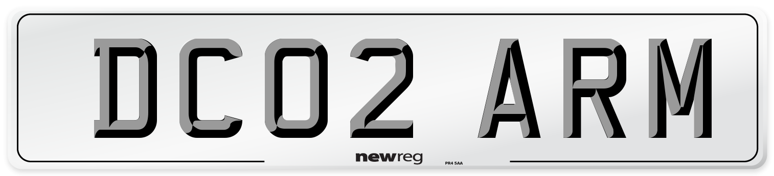 DC02 ARM Number Plate from New Reg